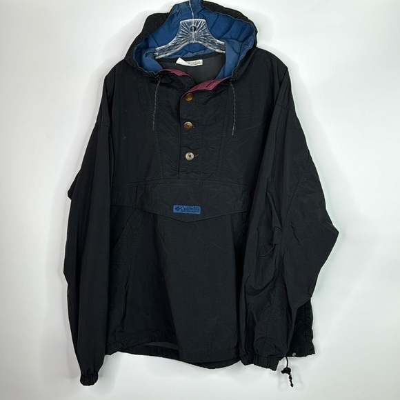 Vintage Columbia Nylon Anorak Black Windbreaker Jacket XL - Picture 1 of 9